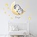 Vinilo Decorativo Infantil Personalizado con Nombre Cebra durmiendo en Luna con estrellitas – Varias Medidas – Autoadhesivo de fácil colocación – Dormitorio bebé (69_x_80_cm)