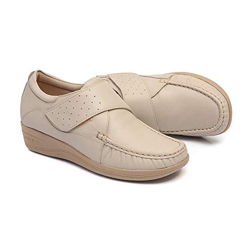 Sapato Feminino confort couro sola Anabela 084 mager (36, 084-marfim)