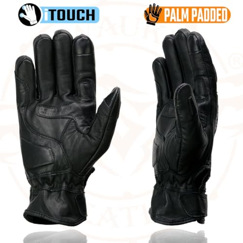 Image of Milwaukee Leather Men's Premium Leather Motorcycle Racing Gloves - Hand Protection, Gel Palm, Adjustable Fit - Medium