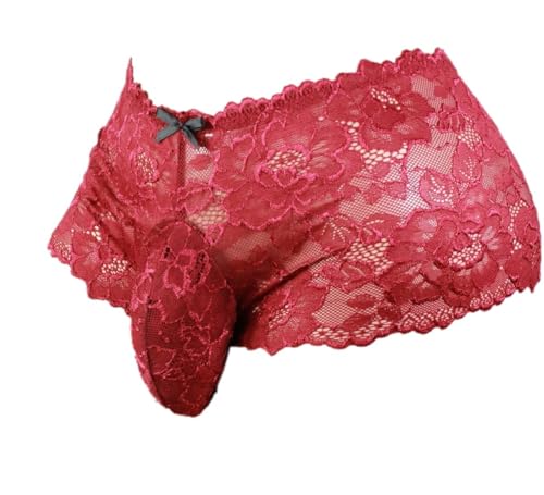 aishani Men's Lingerie Style Underwear - Soft Lace Pouch Briefs Panties,Breathable & Supportive for Everyday Wear,Medium Rio Red