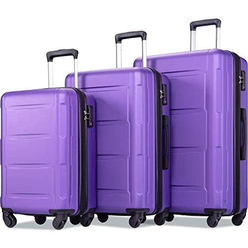 Merax Luggage Sets 3 Pcs Spinner Suitcase Hardshell Lightweight 20”24”28” (3 Pcs Set-Purple)