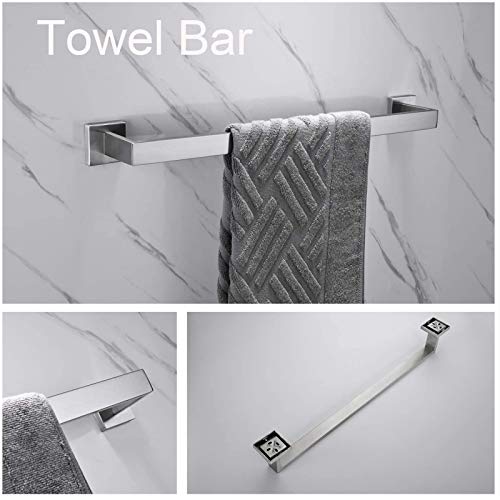Nolimas 4-Piece Brushed Nickel Bathroom Hardware Accessory Set Including Towel Bar Toilet Paper Holder Towel Holder Robe Hook Premium SUS 304 Stainless Steel Wall Mounted Square Style,Rustproof