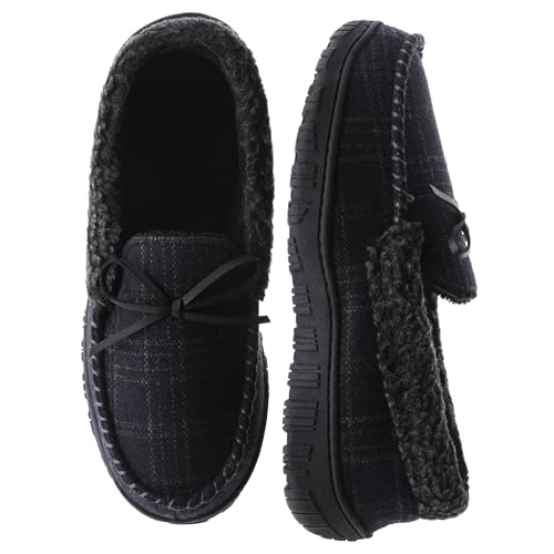 Bigwow Men's Moccasin Slippers Comfy House Slipper with Memory Foam Fleece Slip On Non-Slip Indoor Outdoor Shoes for Men