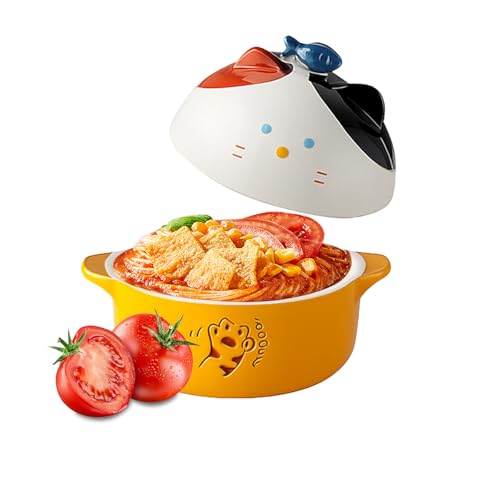 Ramen Schüssel mit Deckel Katze, 720mL Instant Nudeln Schüssel Ramenschüssel, Müslischalen, Pastaschüsseln Dessertschalen Nudeln Suppe Lunchbox(Orange)