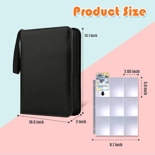 Card Binder, 9-Pocket Sleeves with 540 Cards Holder, Trading Waterproof, Corrugated Lining,Sports Cards Binder, TransparentCollection (9-Black) by Generic - Image 3