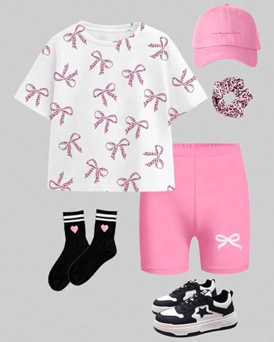 Image of Axumity Kid Toddler Girl Clothes Summer Ruffle Sleeve Figure Graphic Shirt + Shorts Summer Outfits Set