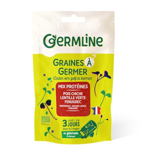 GERM'LINE - Graines à Germer Mix Protéines Bio | Pois Chiche, Lentille & Fenugrec | Riche en Protéines & Fibres | Facile à Cultiver | Sachet 200g | Fabrication Française