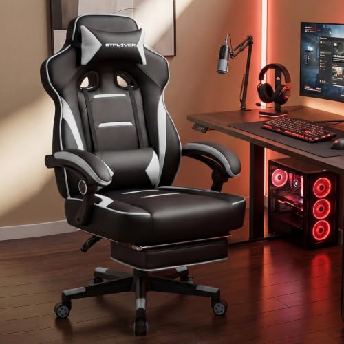 Image of GTPLAYER Gaming Chair with Footrest, 350LBS Big and Tall Office Chair, Ergonomic High Back Lumbar Support and Recliner for Back Pain Relief, White