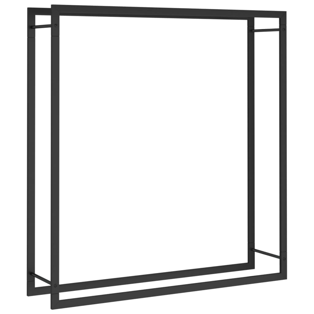 Regał na drewno opałowe ze stali z czarną powłoką proszkową 110 x 28 x 116 cm do uporządkowanego przechowywania i lepszej cyrkulacji powietrza, odporny na warunki atmosferyczne drewniany