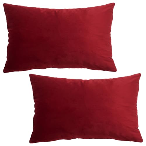 Image of GONOVE Cushion Covers 30x50cm Decorative Modern Throw Pillow Case Pack of 2 Velvet Soft Pillow Cushion Covers Wine Red Pillowcase for Livingroom Sofa Bedroom
