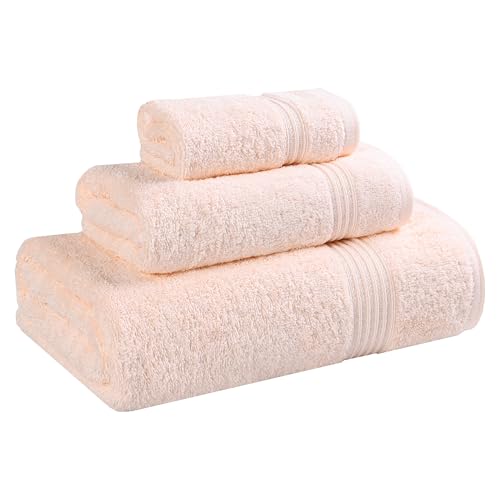Superior - Set Di Asciugamani, Cotone Egiziano, Pesca, 3 Pezzi