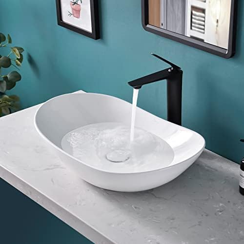 Tysun Vessel Sink Oval, 24'' x 14'' Bathroom Sink Above Counter, Porcelain Ceramic Bathroom Vessel Sink, White Bathroom Vessel Vanity Sink Art Basin