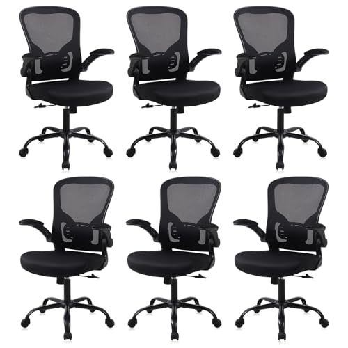 Flysky Mesh Office Chair, Ergonomic Computer Desk Chairs (Black, Set of 6)