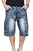 Men's 3/4 Cargo Biker Jean Shorts Vintage Distressed Denim Shorts Casual Multi-Pocket Short Pants (Blue,30)