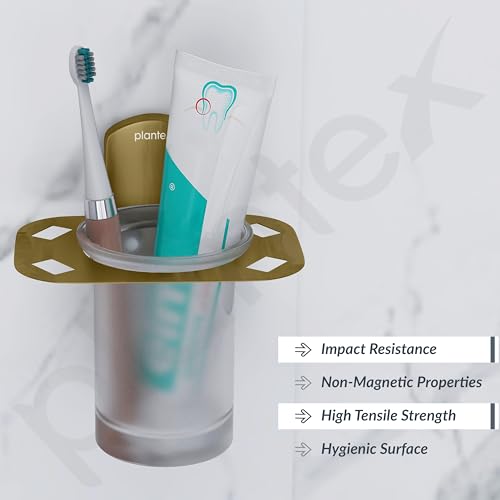 Image of Plantex 304 Grade Stainless Steel Tumbler Holder /Tooth Brush Holder for Bathroom /Bathroom Accessories - Parv (Brass Antique)