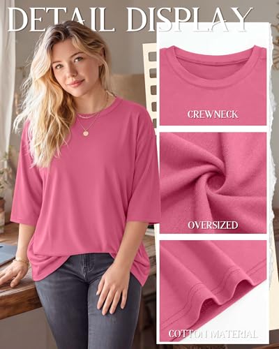 Image of Locoowai 3 Pack Women Plus Size Tops 3 /4 Sleeve Cotton Crew Neck Oversized T Shirts Loose Fit Tee Tunic Casual Blouse