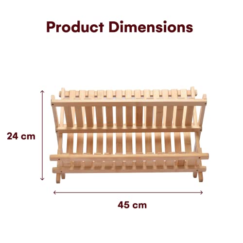 Vdomus Bamboo Dish Drying Rack - Foldable Dish Rack For Kitchen - Collapsible & Compact Wooden Plate Holder - Eco-Friendly & Functional Wood Dryer Rack For Plates - Space-Saving Storage Organizer #TOP4