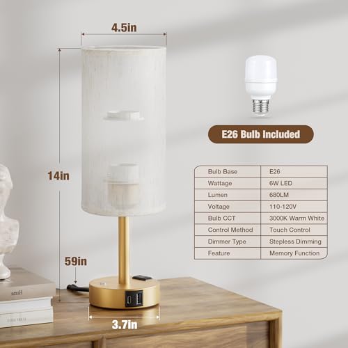 Gold Touch Bedside Lamp for Bedroom, Stepless Dimmable, USB A+C, AC Outlet by aooshine - Used condition - Image 6