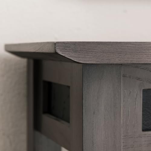 Image of Leick Home 10059-GR Rustic Console Hall Console with Shelf and Slate Tile, Smoke Gray and Black Slate