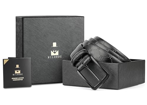 Image of MILORDE Men's Genuine Leather Dress Belt, Handmade, 100% Cow Leather, Fashion & Classic Designs for Work Business and Casual