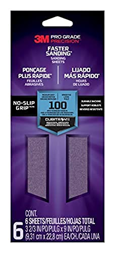 3M Pro-Grade Precision Sanding Sheets 100 Grit (Intermediar), 127100TRI-6, 3.75 x 9, 6/Pack