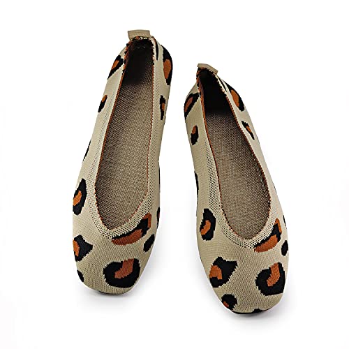 Image of RVROVIC Women's Square Toe Knit Flats Shoes Casual Slip on Ballet Flats Comfortable Shoes for Women