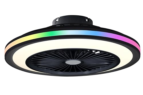 DUPI Ventilador de Techo con Luz Led RGB SLIM ENERGY AIR | Función Verano e Invierno | 6 Velocidades | Mando a Distancia | Plafón 50 cm | Motor DC Silencioso | Aspas Reversibles | PVC | Negro