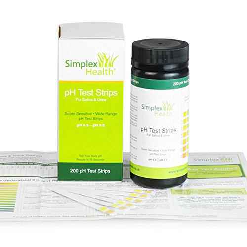 SimplexHealth pH Test Strips for Urine and Saliva (200 Test Strips) in resealable Container, Detailed Instructions and 30 Day pH Tracking Chart