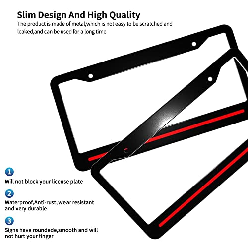 Thin Red Line License Plate Frame 2Pcs Personalized Firefighter Metal Aluminum Car Cover Tag Holder Frames Screw Caps For Us Vehicles Standard Thin Red Line Firefighter License Plate Frame #TOP2