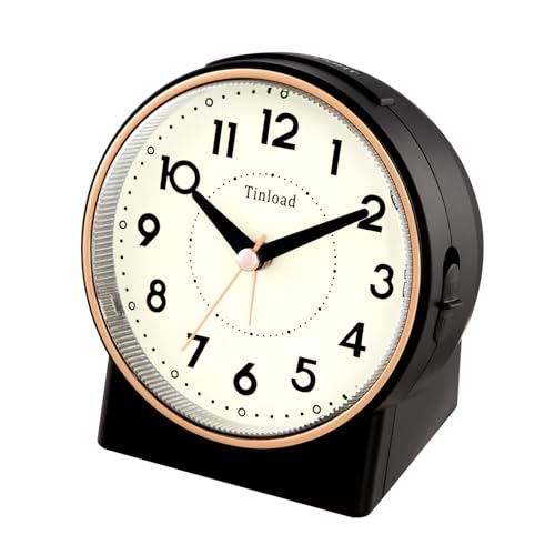 Image of Tinload 4.3 inch Retro Analog Alarm Clock, Vintage Decor, No Ticking Silent, Easy to Set, Gradual Rise Alarm, On /Off Switch on Side, Gentle Wake, Snooze, Lighted on Demand, Battery Operated, Retro Black