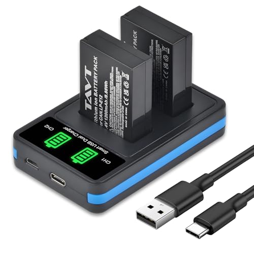 TAVT Lot de 2 batteries LP-E12 1200 mAh et chargeur pour Canon PowerShot SX70 HS, EOS M50, M50 Mark II, EOS M100, 100D, M, M2, M10, Rebel SL1, Kiss X7