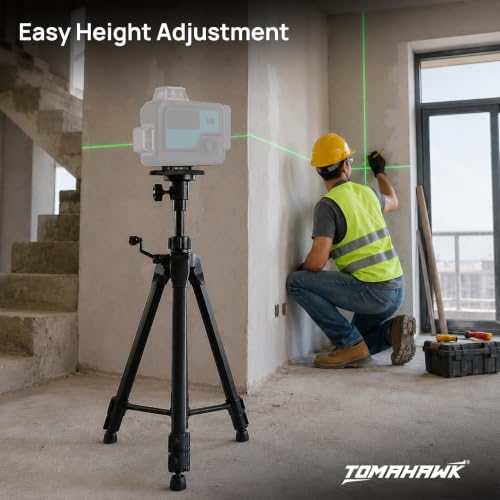 Image of TOMAHAWK TP-1.5m-Tripod - Adjustable Aluminium Alloy Laser Tripod Stand Holder with 3-Way Pan Head, Bubble Level and Extra 5 /8 inch Thread