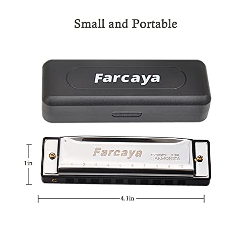 Farcaya Harmonica For Kids Students Beginners Adults Blues Harp Diatonic C Key 10 Holes 20 Tones Metal Mouth Organ With Hard Case And Cleaning Cloth (Silver) #TOP4