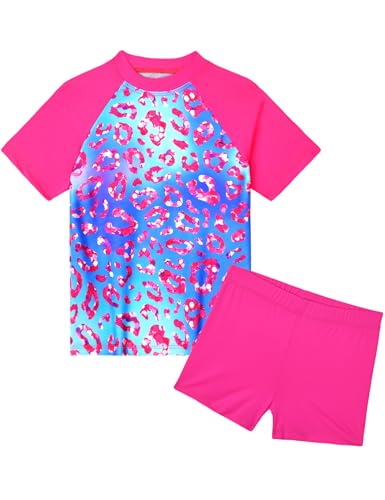 Image of Bathing Suits for Girls 10-12 Years Old Rose Leopard Swimsuits 2 Piece Summer Beach Swimwear