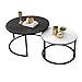 Produktbild 2er-Set Modern Wohnzimmertisch Satztisch Rund Sofa-Beistelltisch Couchtisch Wohnzimmer, MDF-Holz und schwarzes Metallgestell, Groß Schwarz, Klein Weiß