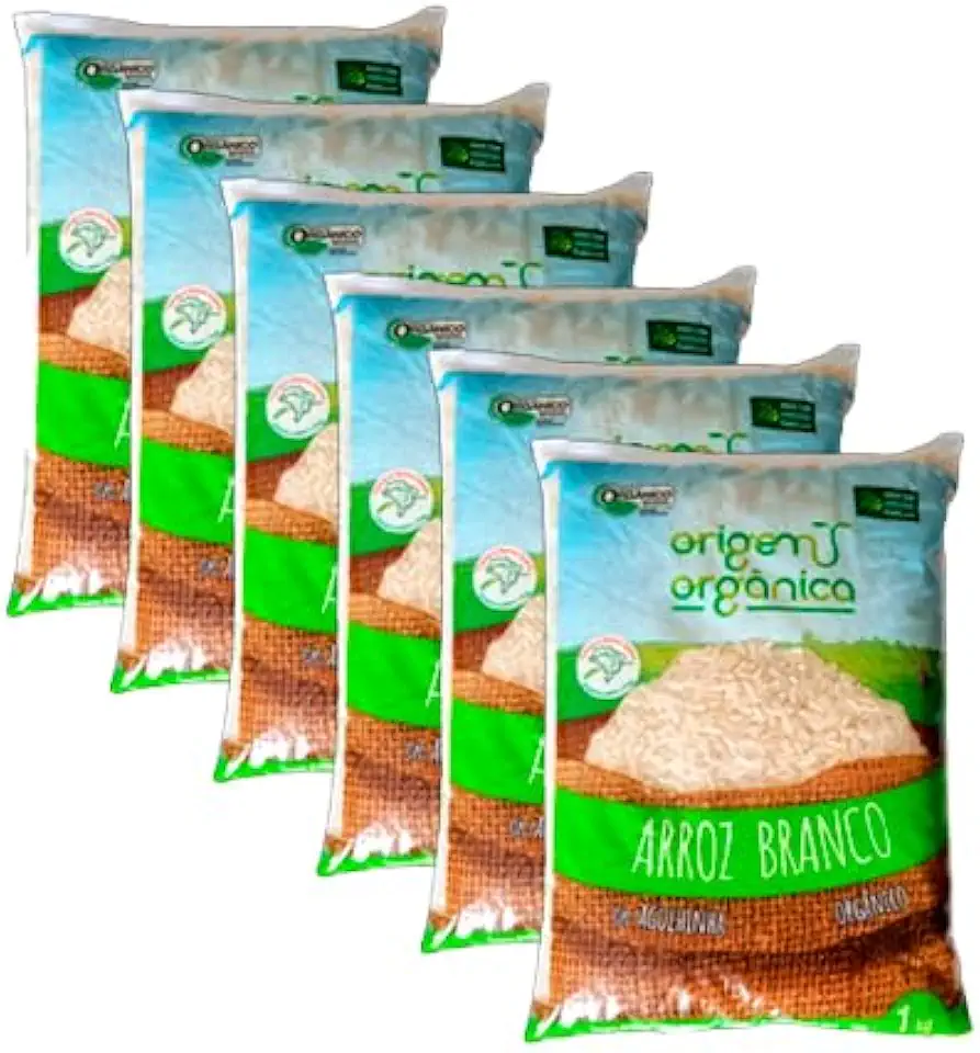 Kit 6X: Arroz Agulhinha Longo Branco Origem Orgânica 1kg