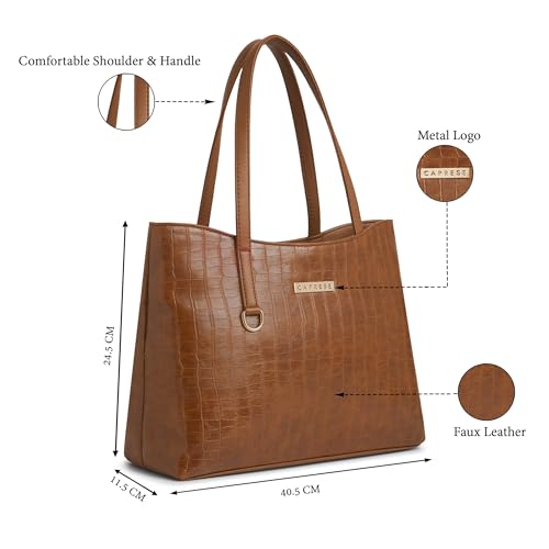Image of Caprese Tessa Tote Medium Bag for Women | Stylish, Durable, Multi-Compartment Design for Work, Travel, Shopping | Large Capacity, Comfortable Straps, Ideal for Tab & Essentials
