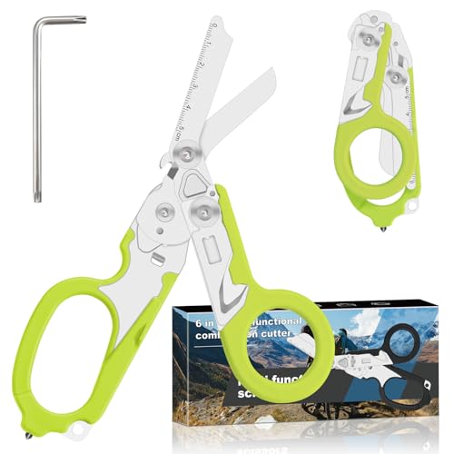 Image of 6-in-1 Heavy-Duty Emergency trauma shears（Green） | Multifunctional Life-Saving Tool|Suitable for Emergency Rescue|Outdoor Exploration|DIY Construction and Maintenance|