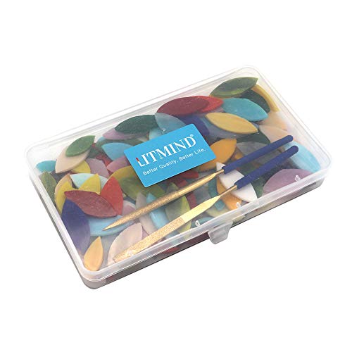 LITMIND 120 Pieces Mosaic Tiles, Precut Stained Glass Petal Leaves for Crafts, Mosaic Making Supplies Ceramic Tiles - Include 2Pcs Diamond Needle File Set