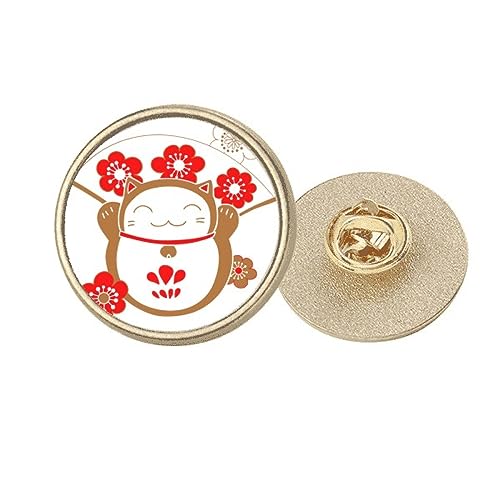 Broche ronde chat porte-bonheur cerisier le cadeau idéal en métal doré