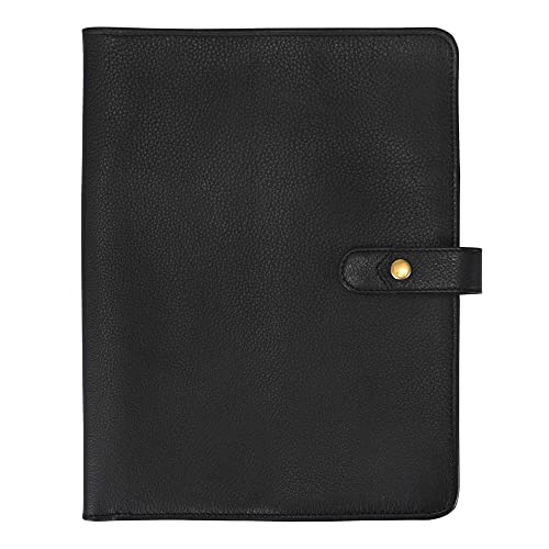A5 Black Leather Notebook Cover â€“ Portfolio Folder A5 Journal Cover - Planner Cover - Spiral Notebook Cover - Refillable Leather Book Cover - Leather Bible Cover - Fits 6.2 x 8.5 A5 Notebooks - ELIZO