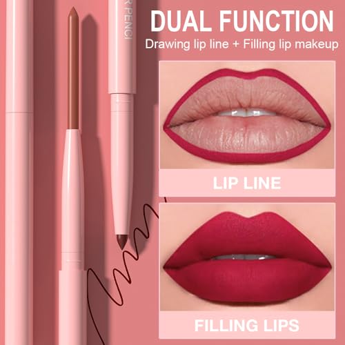 Image of evpct 12Pcs Retractable Lip Liners Pencils Set Pack for Shaping & Sculpting Lips, Mauve Maroon Red Orange Nude Coffee Brown Plum Taupe Creamy Matte Gel Lip Liner Lipliners Pencil delineador de labios