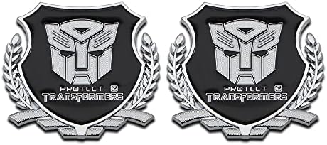 HQS 2Pcs Metal Chrome Car Body Transformers Autobots Logo Emblem 3D Door Fender Trunk Badge Side Wing Racing SUV Sticker (Silver)