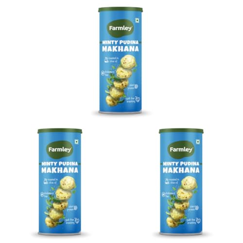 Image of Farmley Roasted and Flavoured Makhana | Minty Pudina Makhana | Namkeen Snacks & Puffed Snacks | Healthy Snack | Cholesterol Free | Gluten Free | Rich In Protein & Fiber | Roasted in Olive Oil - 77g Jar