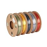 Ultra Silk+ Filamento PLA 1.75mm Combipack, TINMORRY Impresora 3D Filament, Peso neto 1.25 kg, Gold+Silver+Copper+Bronze+Iron Black