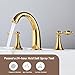 Gold Bathroom Faucet Widespread 3 Hole, 6–16 Inch Vanity Sink with 2 Handles, Drip-Free Ceramic Disc Valve, Solid Brass, Push Pop-Up Drain Assembly Included