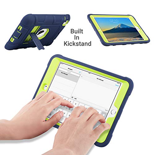Ulak Ipad Mini Case, Ipad Mini 2 Case, Ipad Mini 3 Case, Ipad Mini Retina Case, Three Layer Heavy Duty Shockproof Protective Case For Ipad Mini,Ipad Mini 2,Ipad Mini 3 With Kickstand (Blue+Lime Green) #TOP3