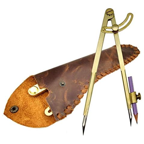 5MoonSun5's 8'' Large Pencil Marking Compass Circle Leather Scratch Compass Maker Scriber Marking Wing Divider, Ideal for Drawing Circles, Scribing Wood Metal, Drafting,Map Plotting with leather cover Cover