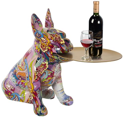 Figurine de chien multicolore en plastique avec plateau de 22x34x29 cm pour l'entrée