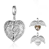kaululu Personalized Locket Charm for Bracelet Angle Wing with Picture Name Engraved Photo Birthday Mother Day Beads Gifts for Women Mom